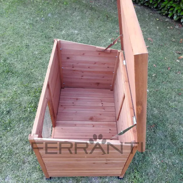 Interior of wooden dog house for medium dogs