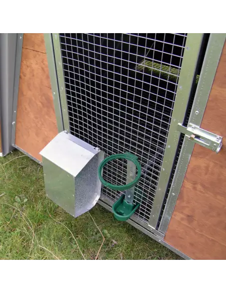 Feeder and drinker of small chicken coop with raised floor