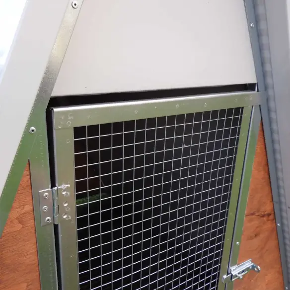 Door of insulated chicken coop for 8 hens