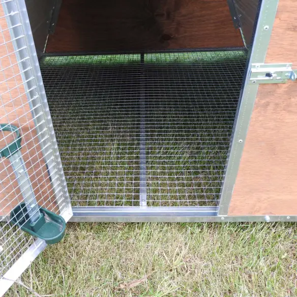Interior of insulated chicken coop for 8 hens