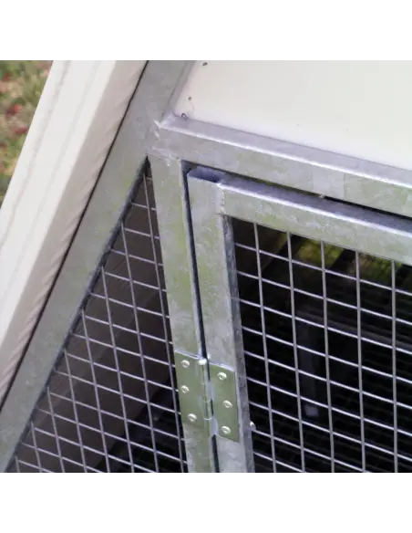 Entrance of insulated raised chicken coop for hens