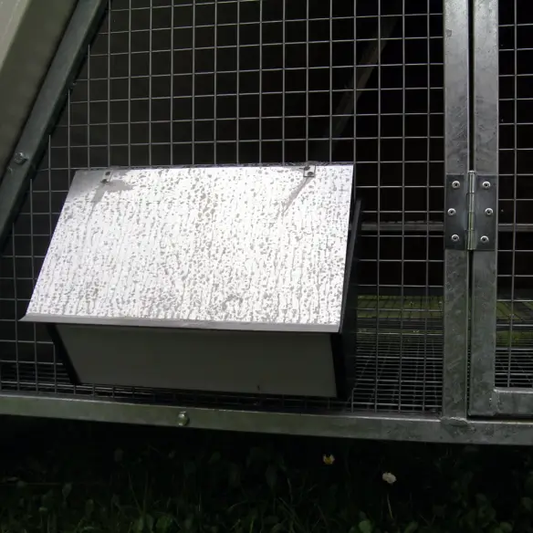 Front view of insulated raised chicken coop