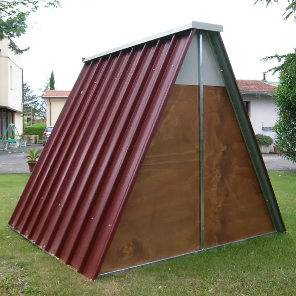Back of galvanized steel ground chicken coop