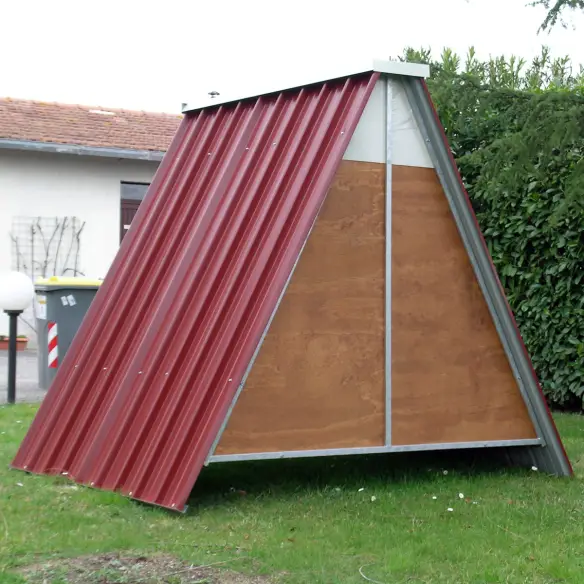 Back view of raised chicken coop for hens