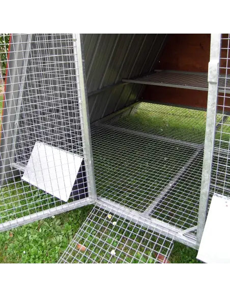 Interno del pollaio rialzato con posatoio