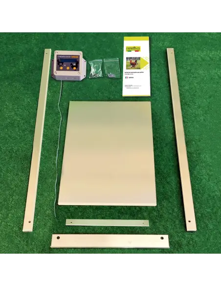 Complete automatic door kit for chicken coop with accessories