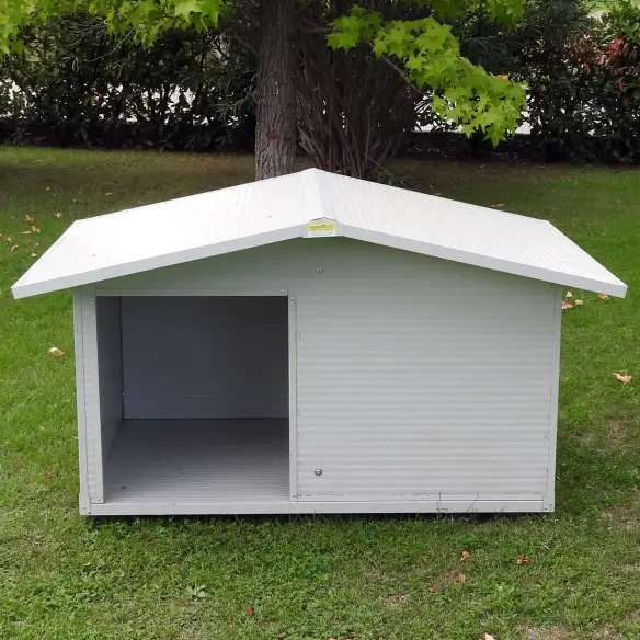 Large dog house with insulated veranda for outdoor use