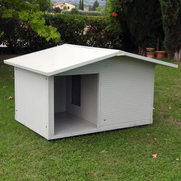 Large dog house with insulated veranda for outdoor use