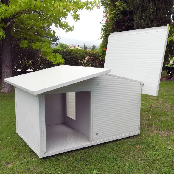 Insulated doghouse with veranda and opening roof