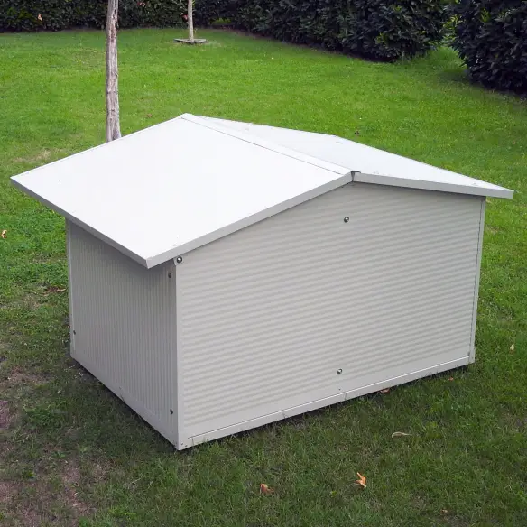 Back view of doghouse with veranda
