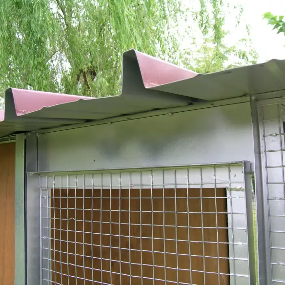 Outdoor wooden cat house with catio enclosure