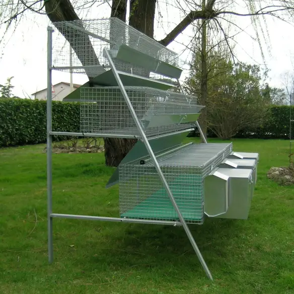 Rabbit cage with 3 breeding does and 12 fattening compartments