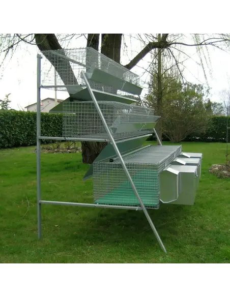 Rabbit cage with 3 breeding does and 12 fattening compartments Rabbit cage with 3 breeding does and 12 fattening compartments