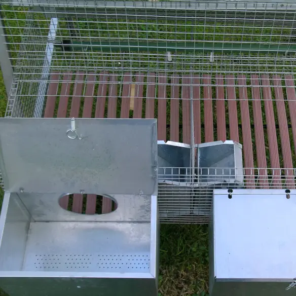 Breeding section with feeder and drinker