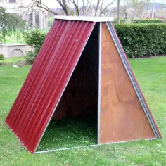 Sheet metal shelter for goats, pigs, and sheep