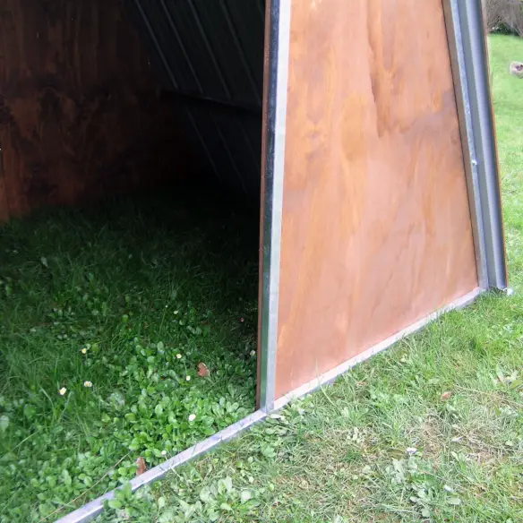 Entrance of galvanized metal shelter