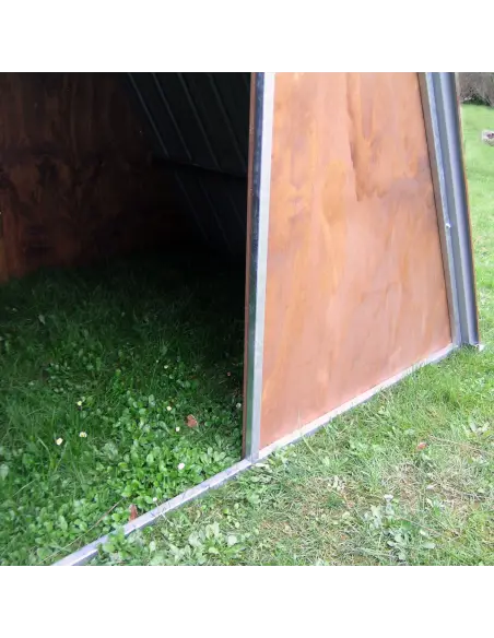 Entrance of galvanized metal shelter