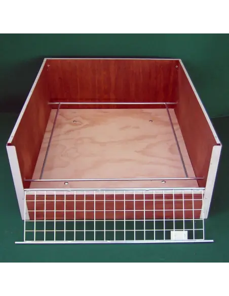 Entrance of wooden whelping box for dogs