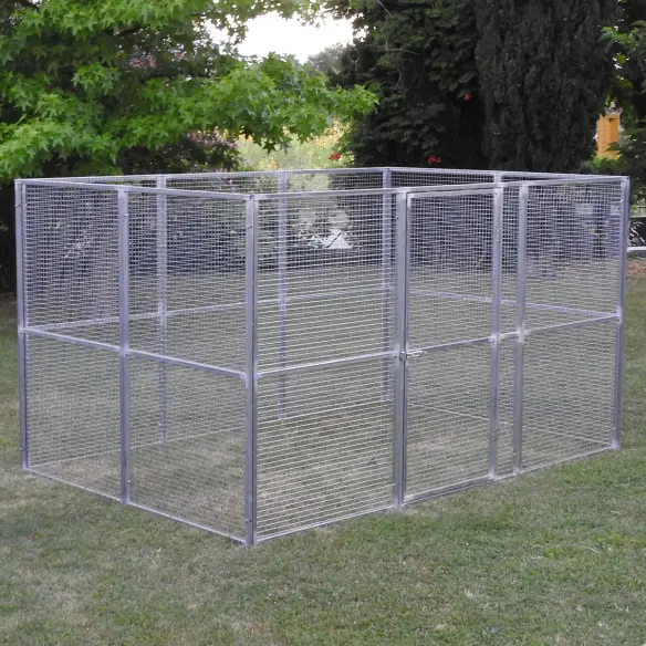Complete custom enclosure made with galvanized mesh panels and gates