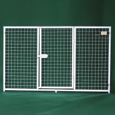 Gate of dog enclosure with built-in door