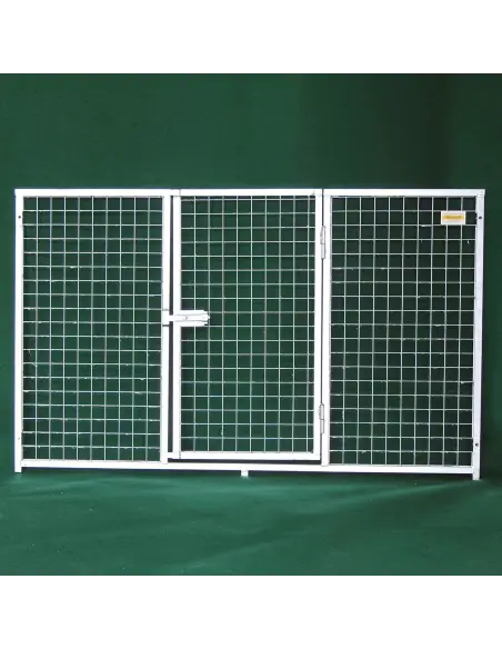 Gate of dog enclosure with built-in door