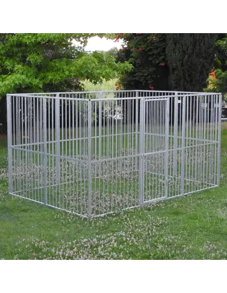 Complete dog kennel made with bar panels and gates