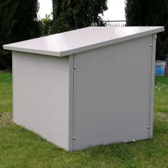 Back view of insulated dog house for large dogs
