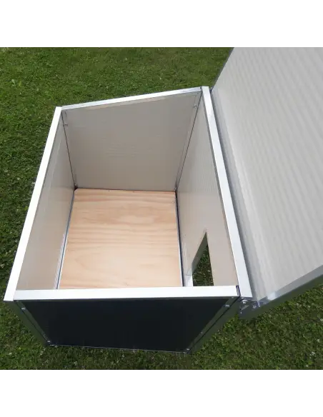 Interior of insulated large dog house with raised floor Interior of insulated large dog house with raised floor