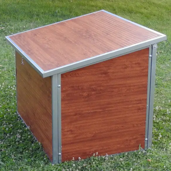 Back view of insulated dog house for large dogs