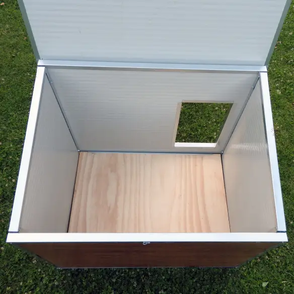 Interior of insulated large dog house with raised floor
