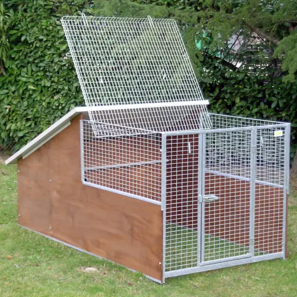 Dog kennel with open mesh roof
