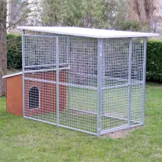 Dog kennel with roof and rear wooden Collie dog house