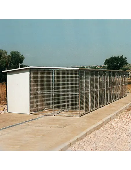 Series of Modular dog kennels installed in line