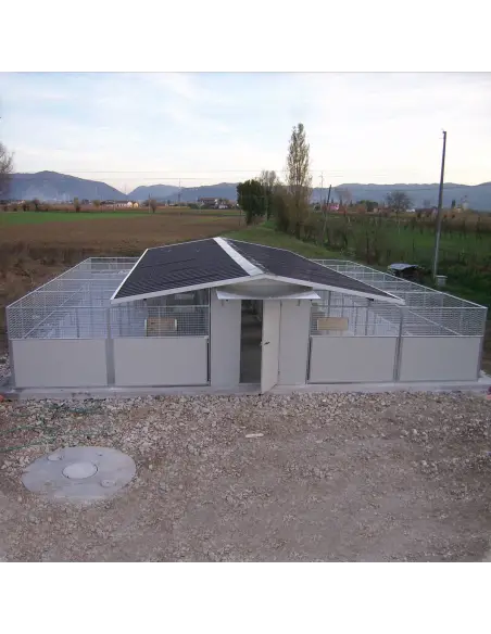 Series of Modular dog kennels installed in line