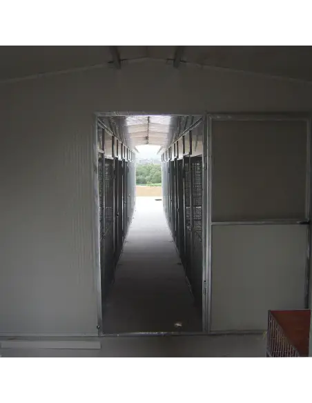 Series of Modular dog kennels installed in line