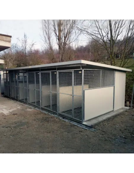 Series of Modular dog kennels installed in line