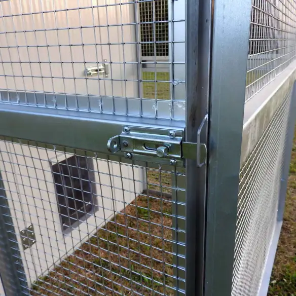 Locking latch with padlock fitting for outdoor cat enclosure