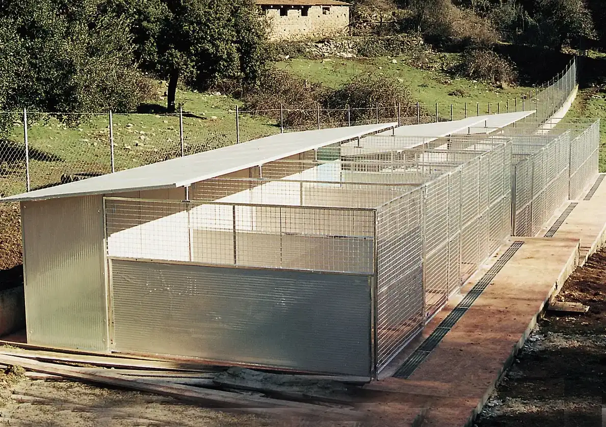Installed outdoor dog kennel system